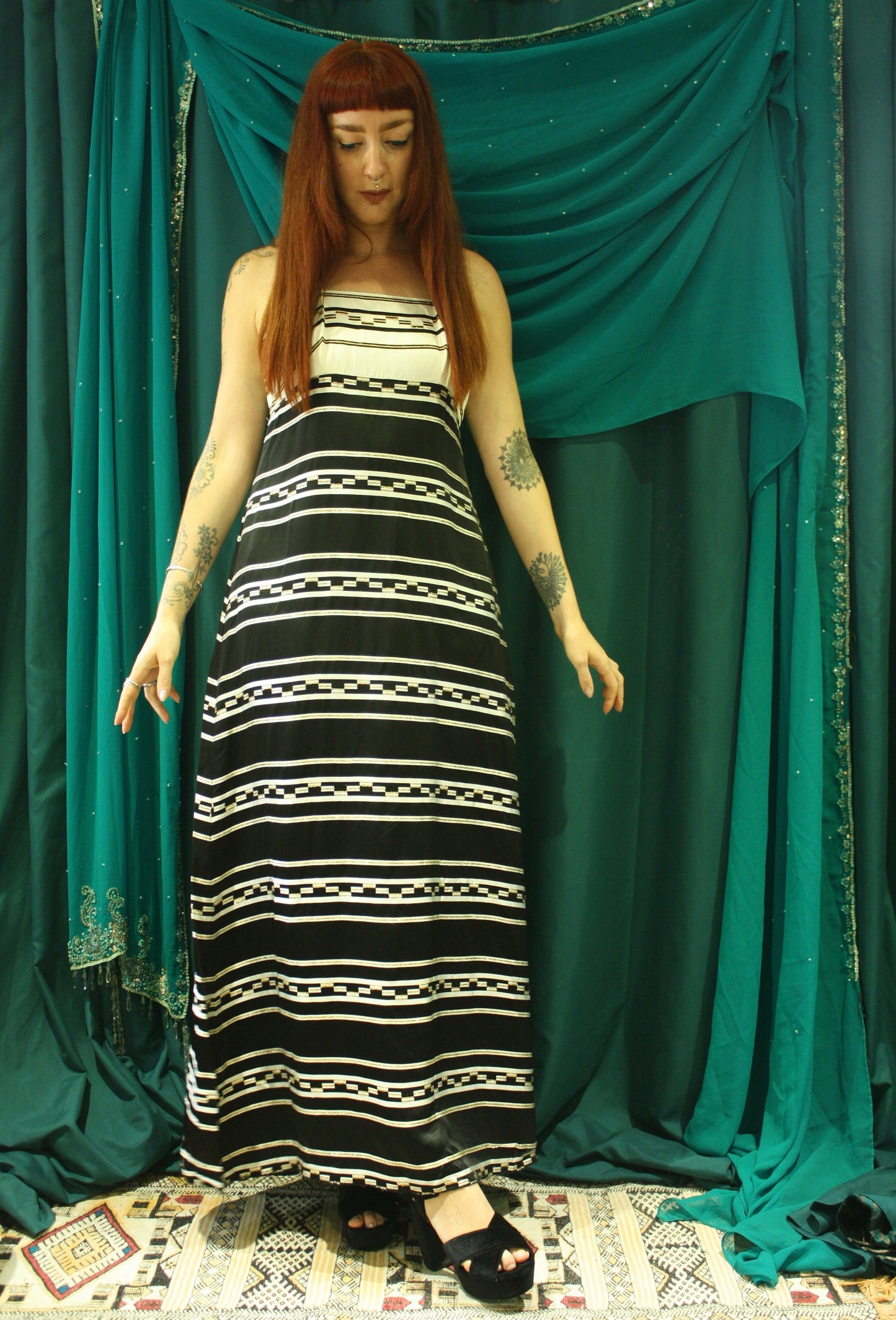 Vintage 60s Cocktail Striped Maxi Dress