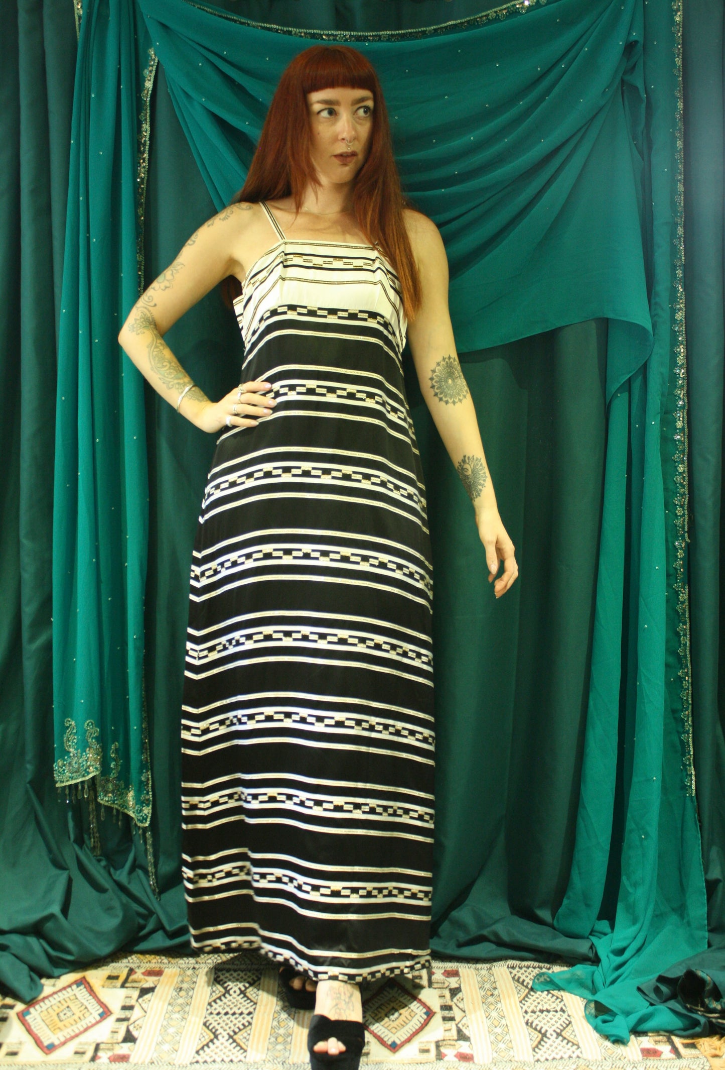 Vintage 60s Cocktail Striped Maxi Dress