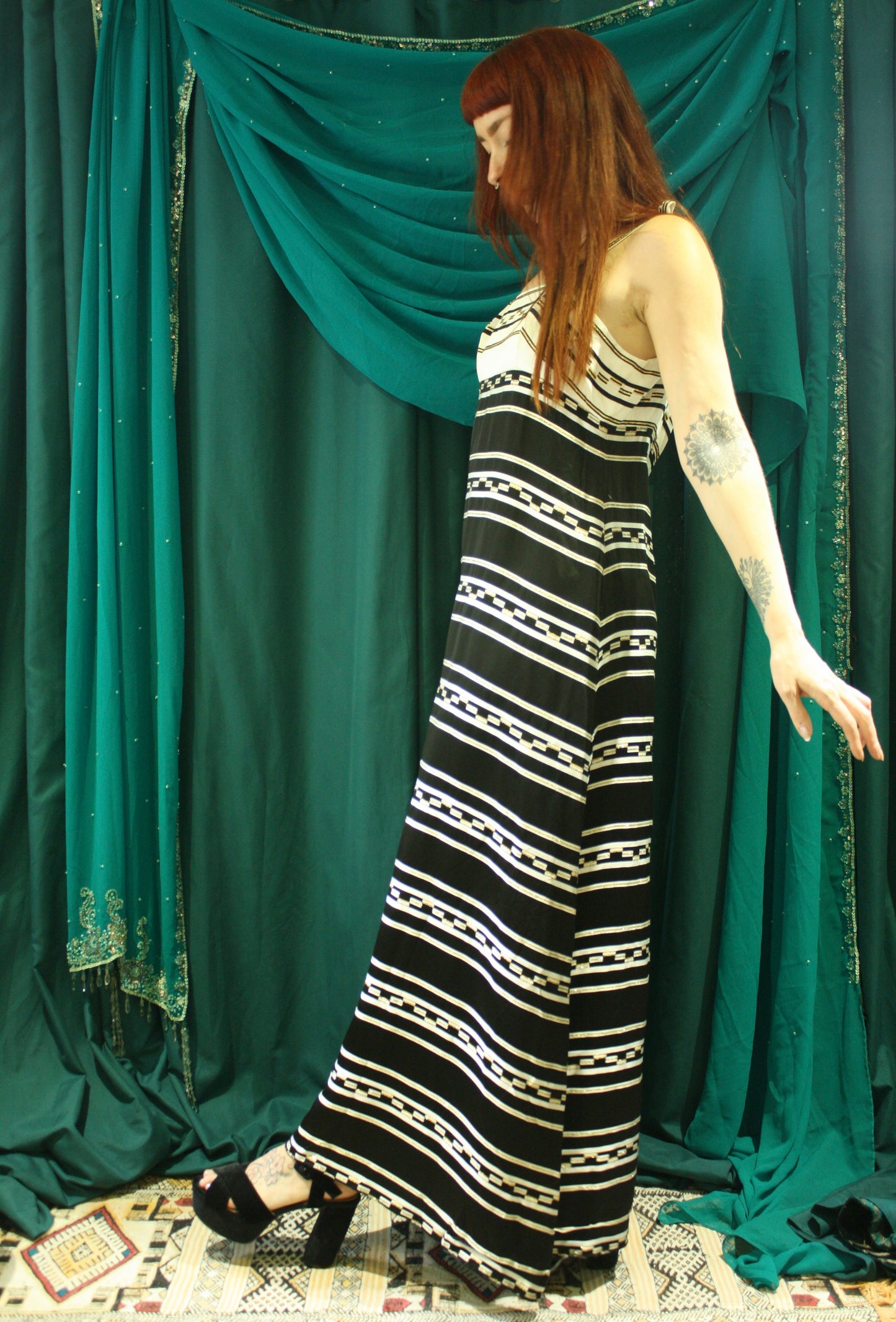 Vintage 60s Cocktail Striped Maxi Dress