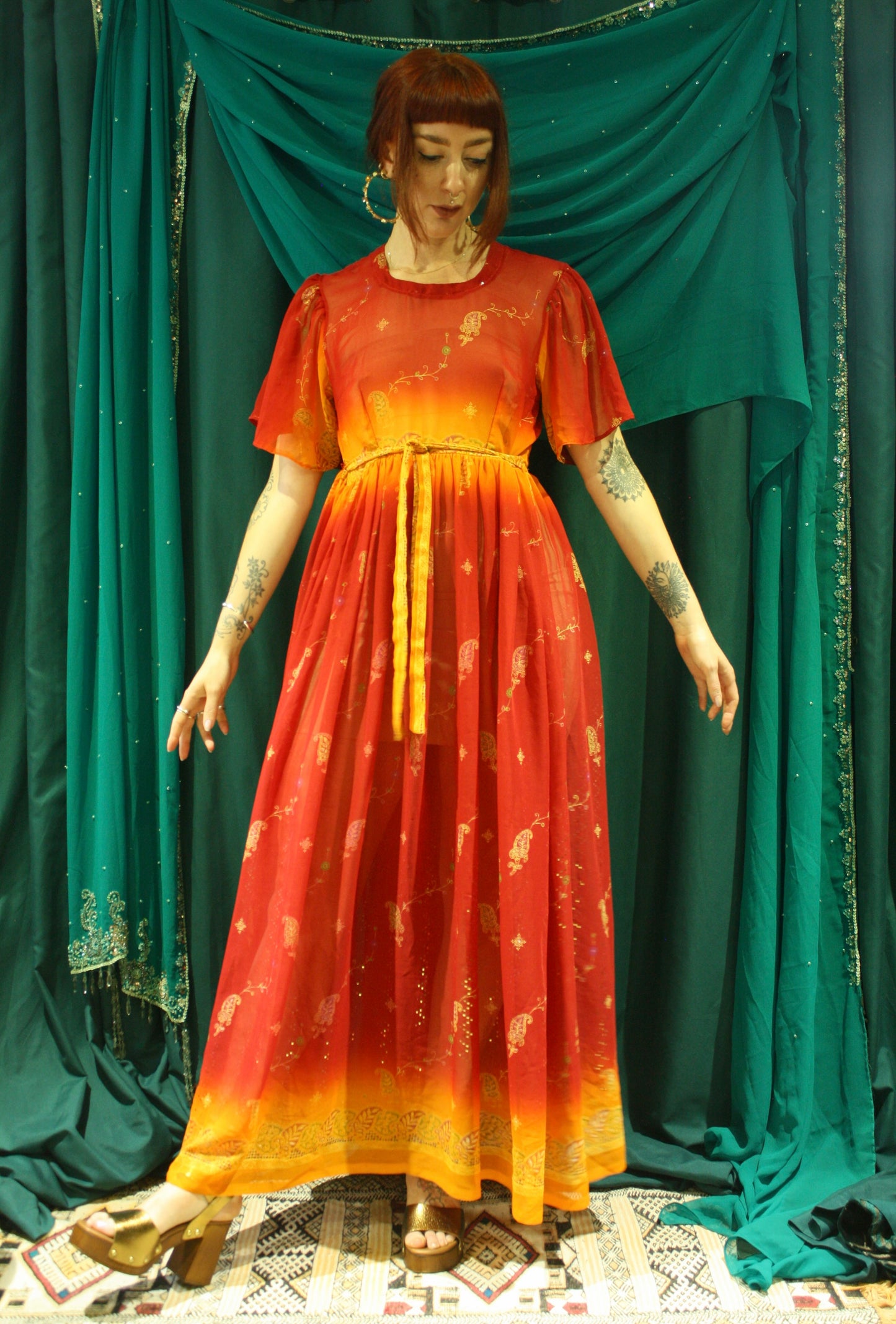 Vintage Sheer Indian Maxi Dress