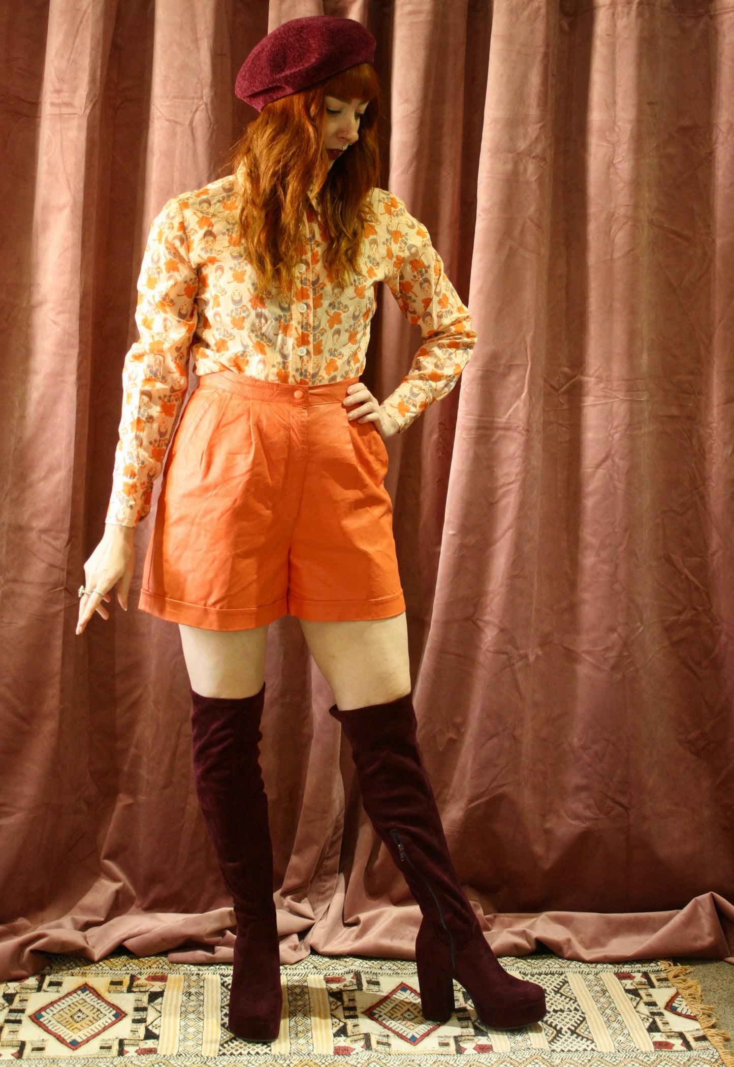 Vintage Orange Leather Shorts