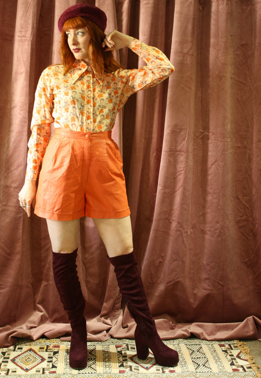 Vintage Orange Leather Shorts