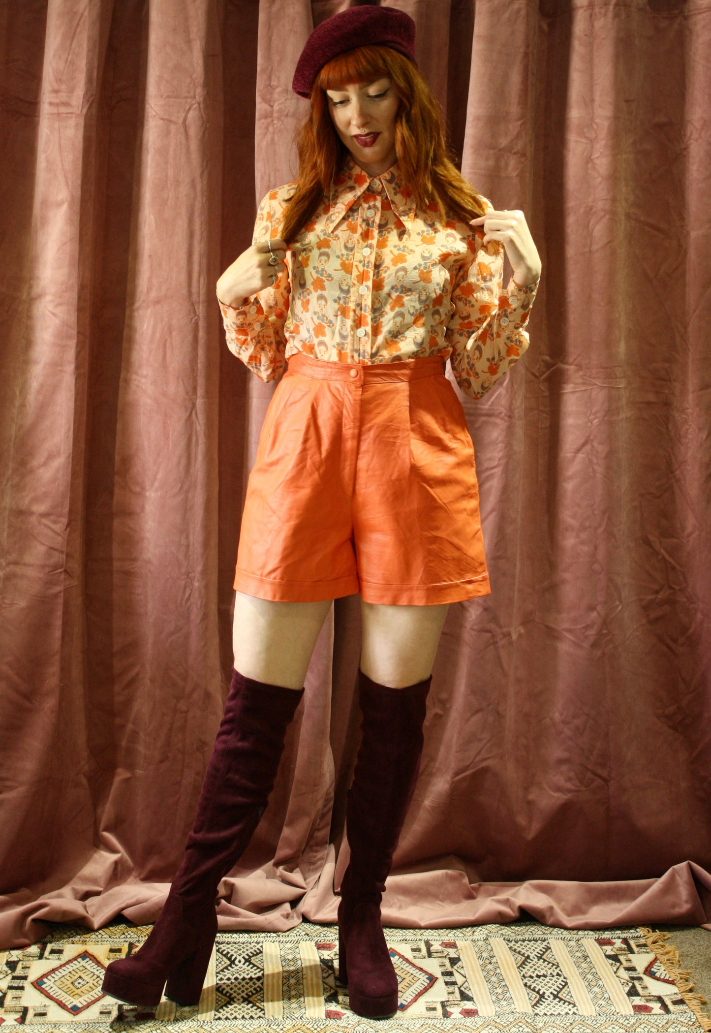 Vintage Orange Leather Shorts