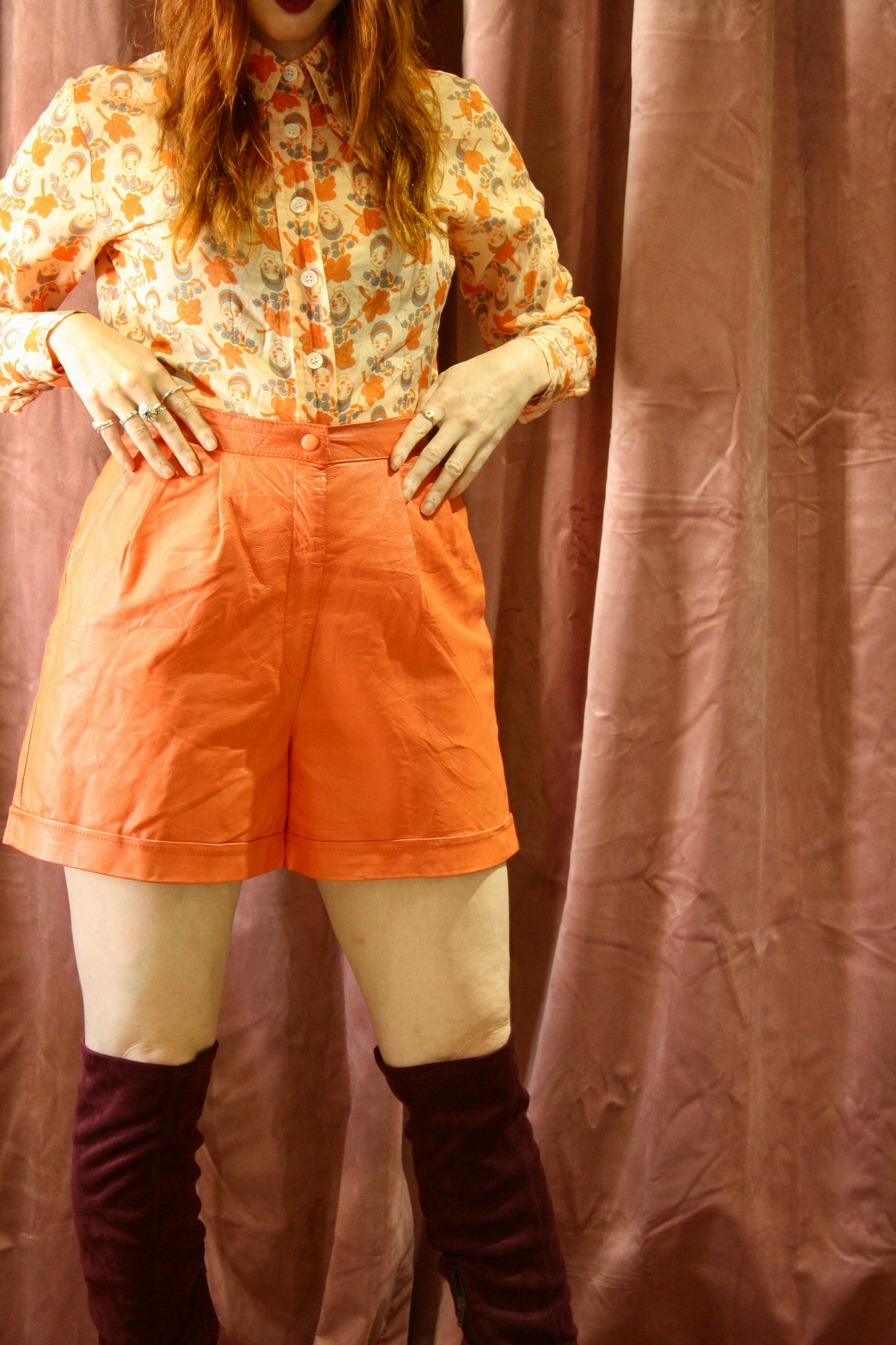 Vintage Orange Leather Shorts