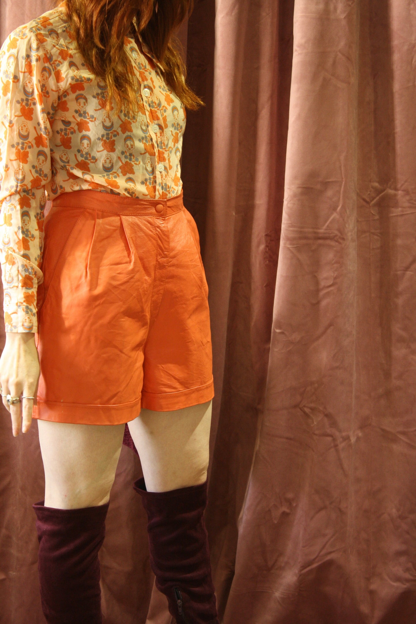 Vintage Orange Leather Shorts