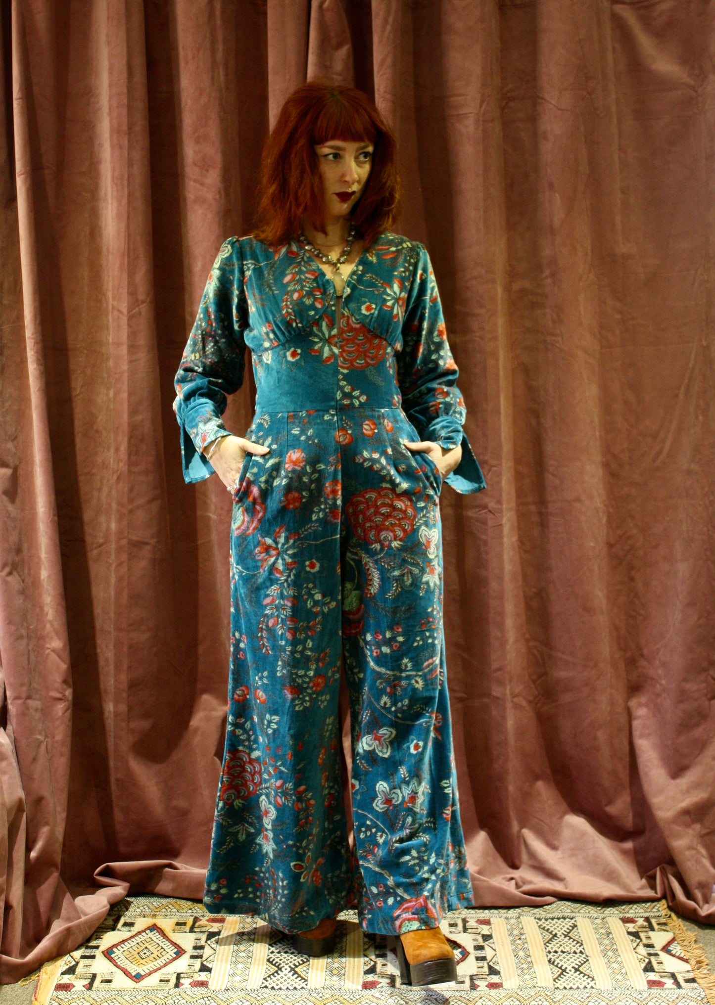 Velvet Floral 70's Jumpsuit