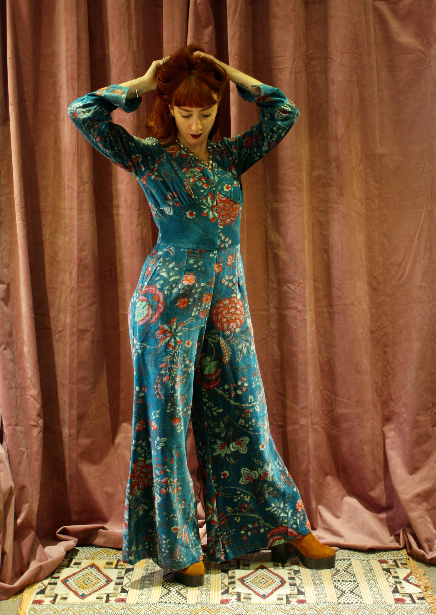 Velvet Floral 70's Jumpsuit