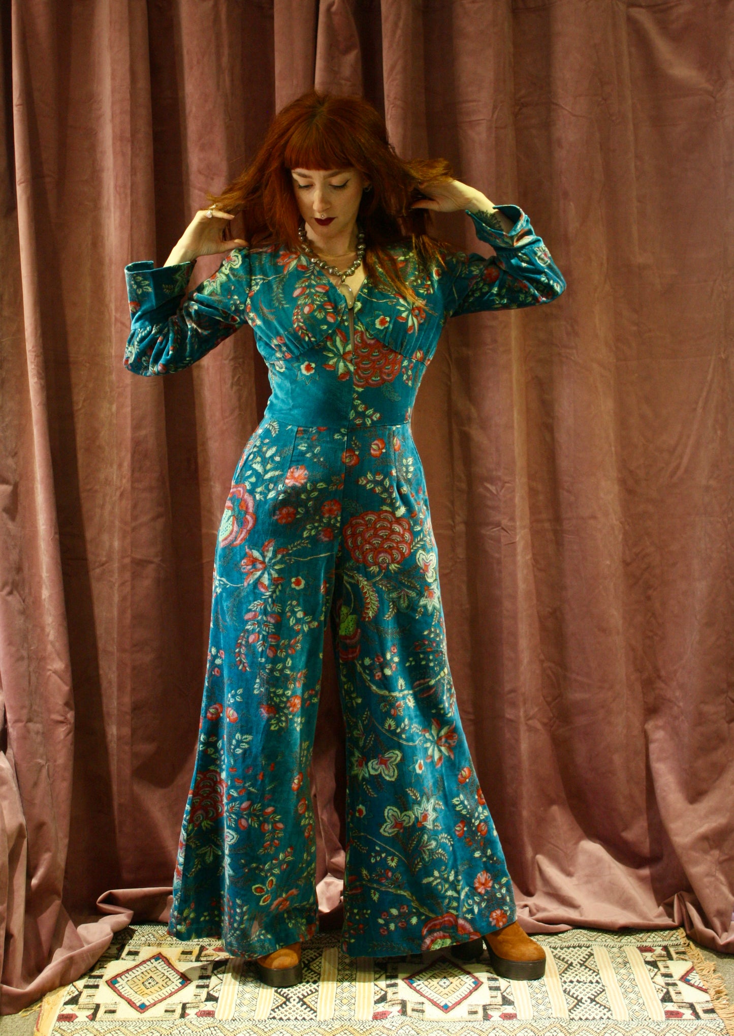 Velvet Floral 70's Jumpsuit