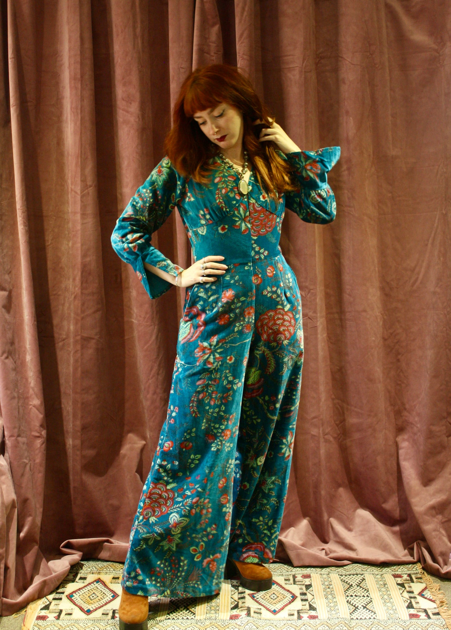 Velvet Floral 70's Jumpsuit