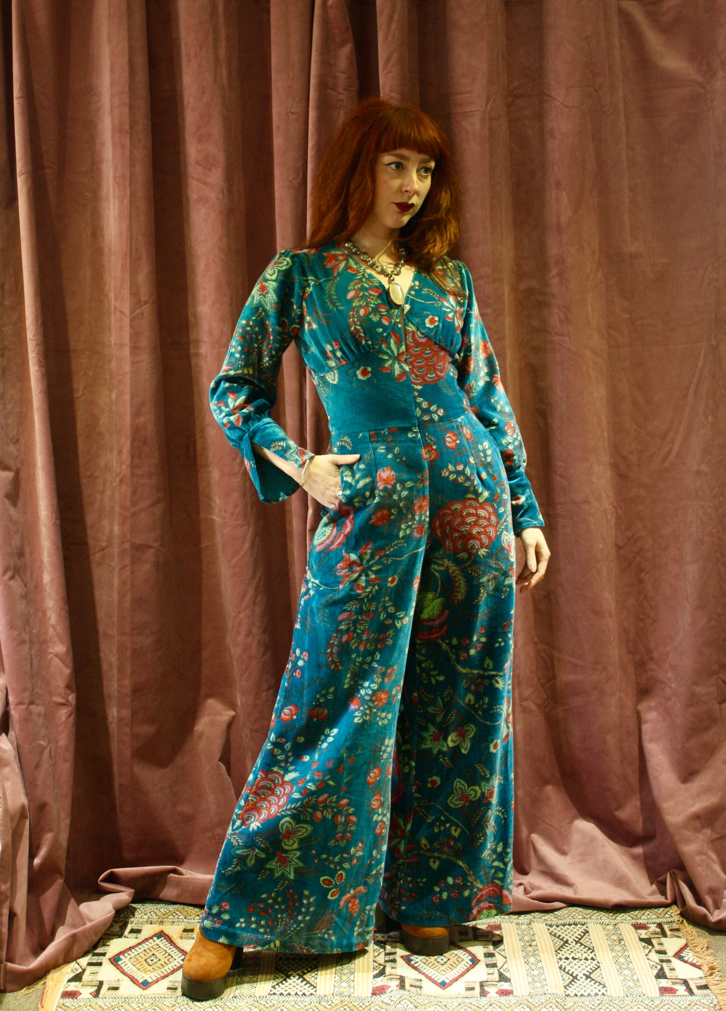 Velvet Floral 70's Jumpsuit