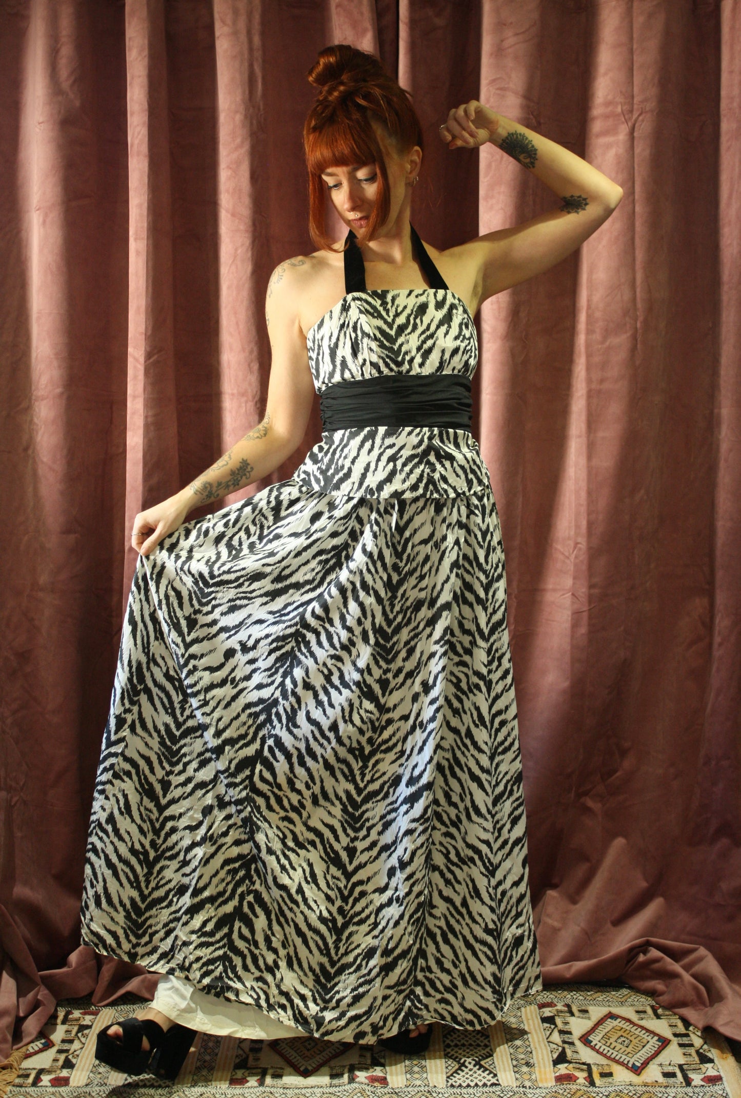 Vintage Zebra Print Maxi Dress