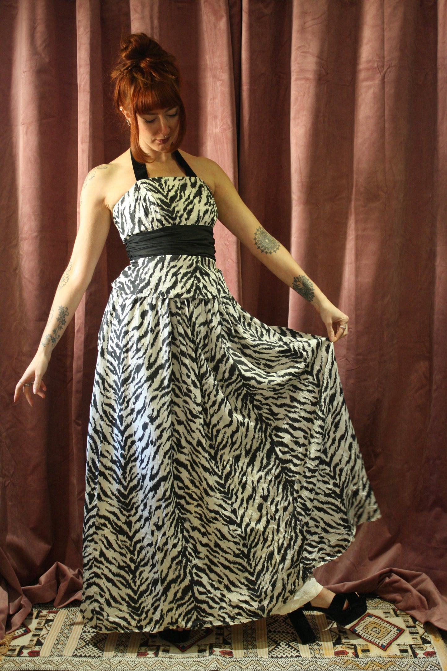 Vintage Zebra Print Maxi Dress