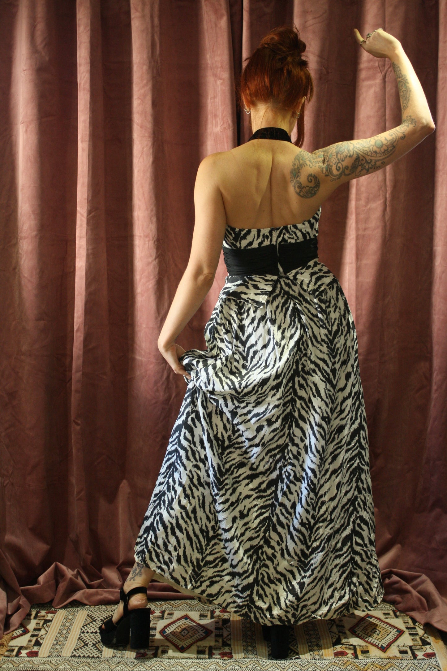 Vintage Zebra Print Maxi Dress