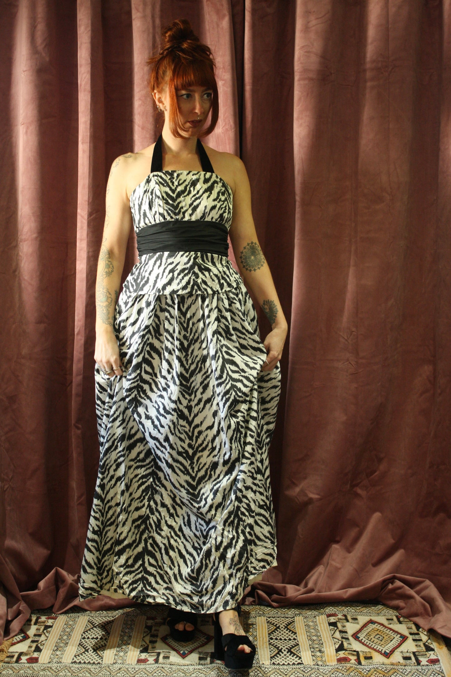 Vintage Zebra Print Maxi Dress