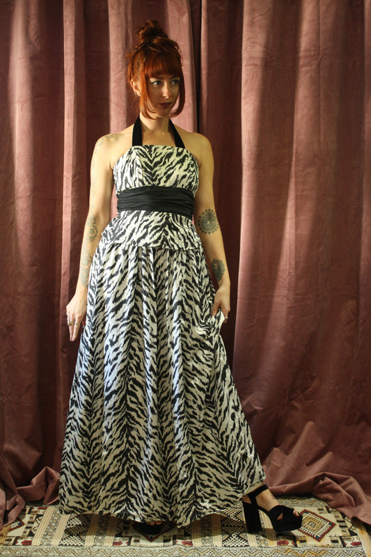 Vintage Zebra Print Maxi Dress