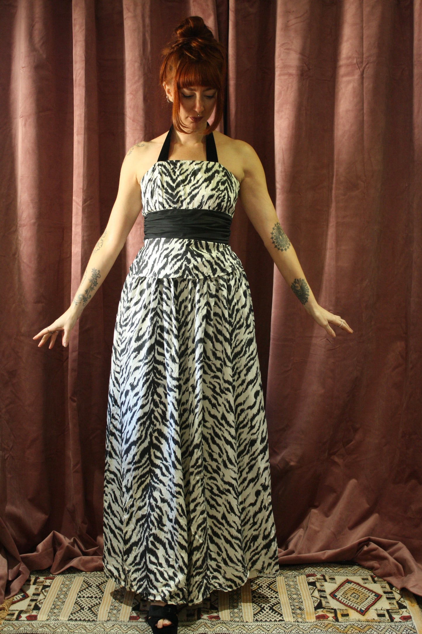 Vintage Zebra Print Maxi Dress