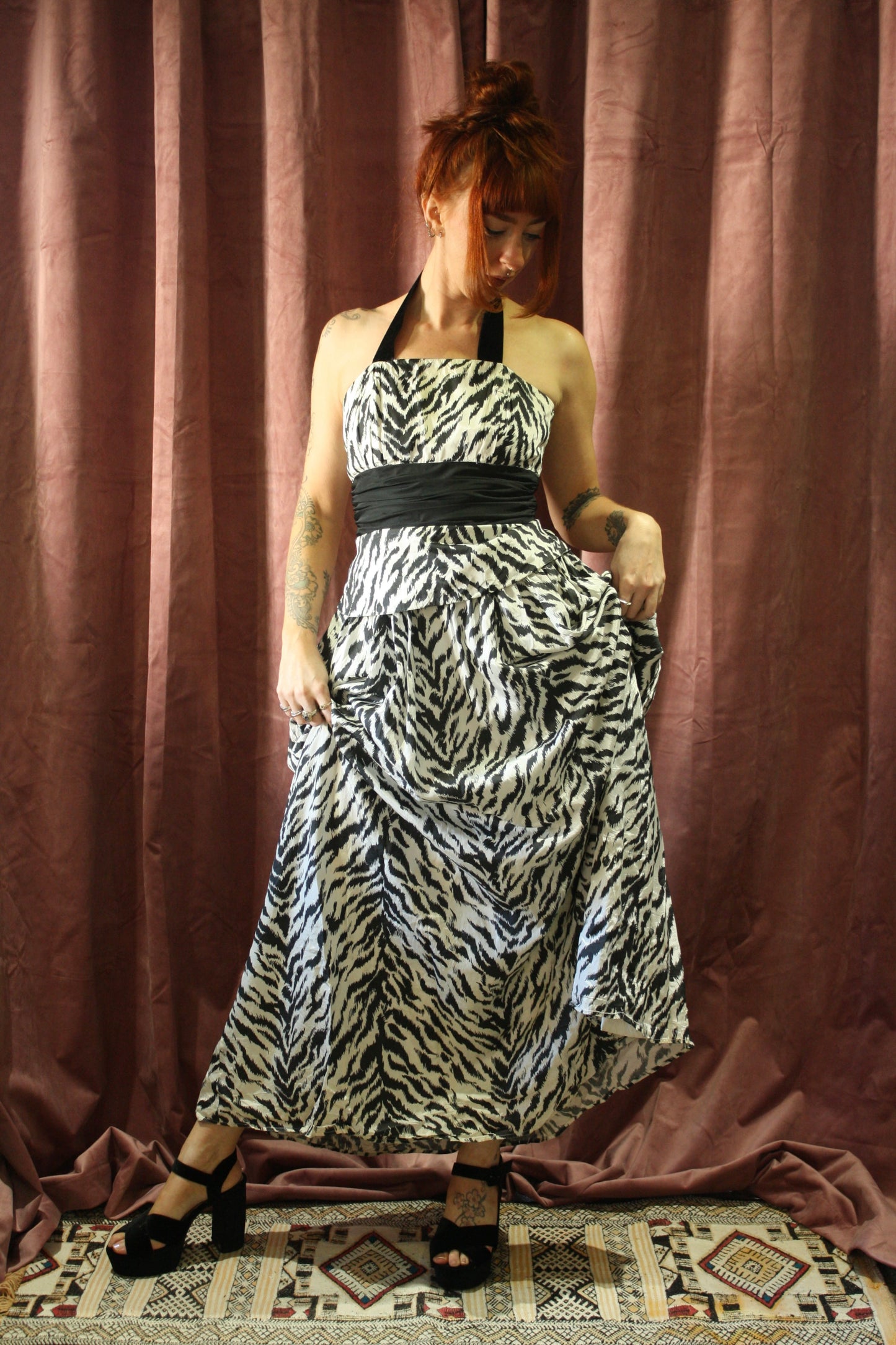 Vintage Zebra Print Maxi Dress