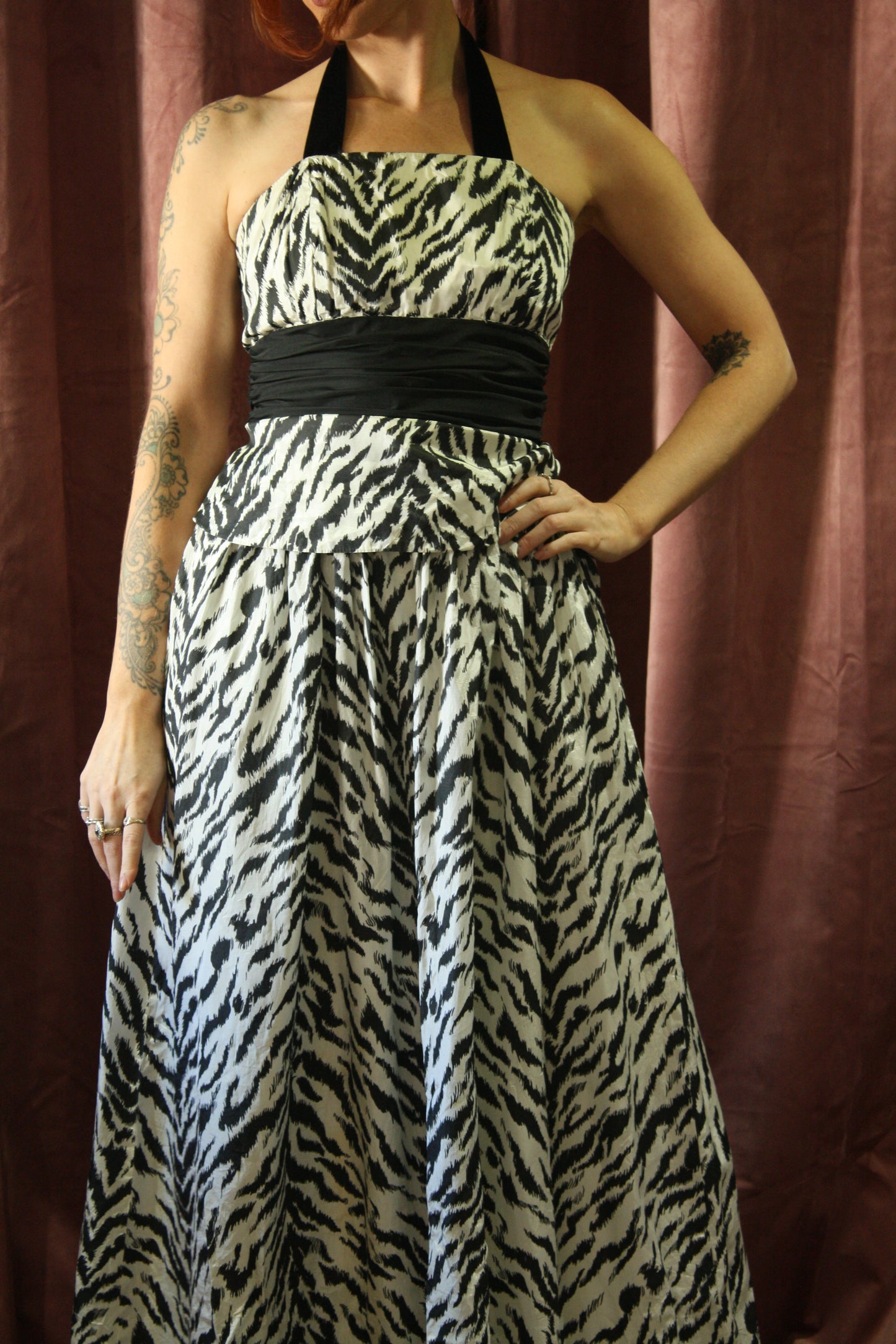 Vintage Zebra Print Maxi Dress