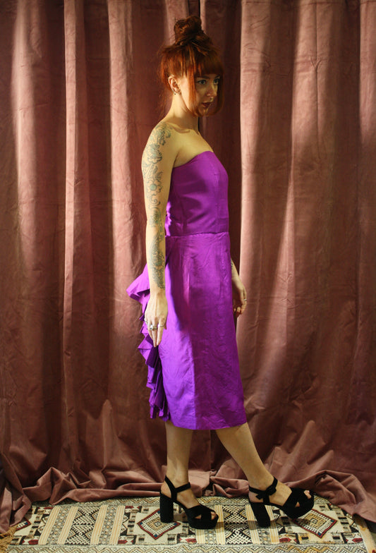 Vintage Silk Ruffle Strapless Dress