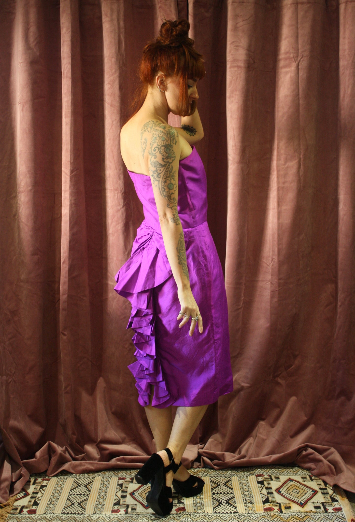 Vintage Silk Ruffle Strapless Dress