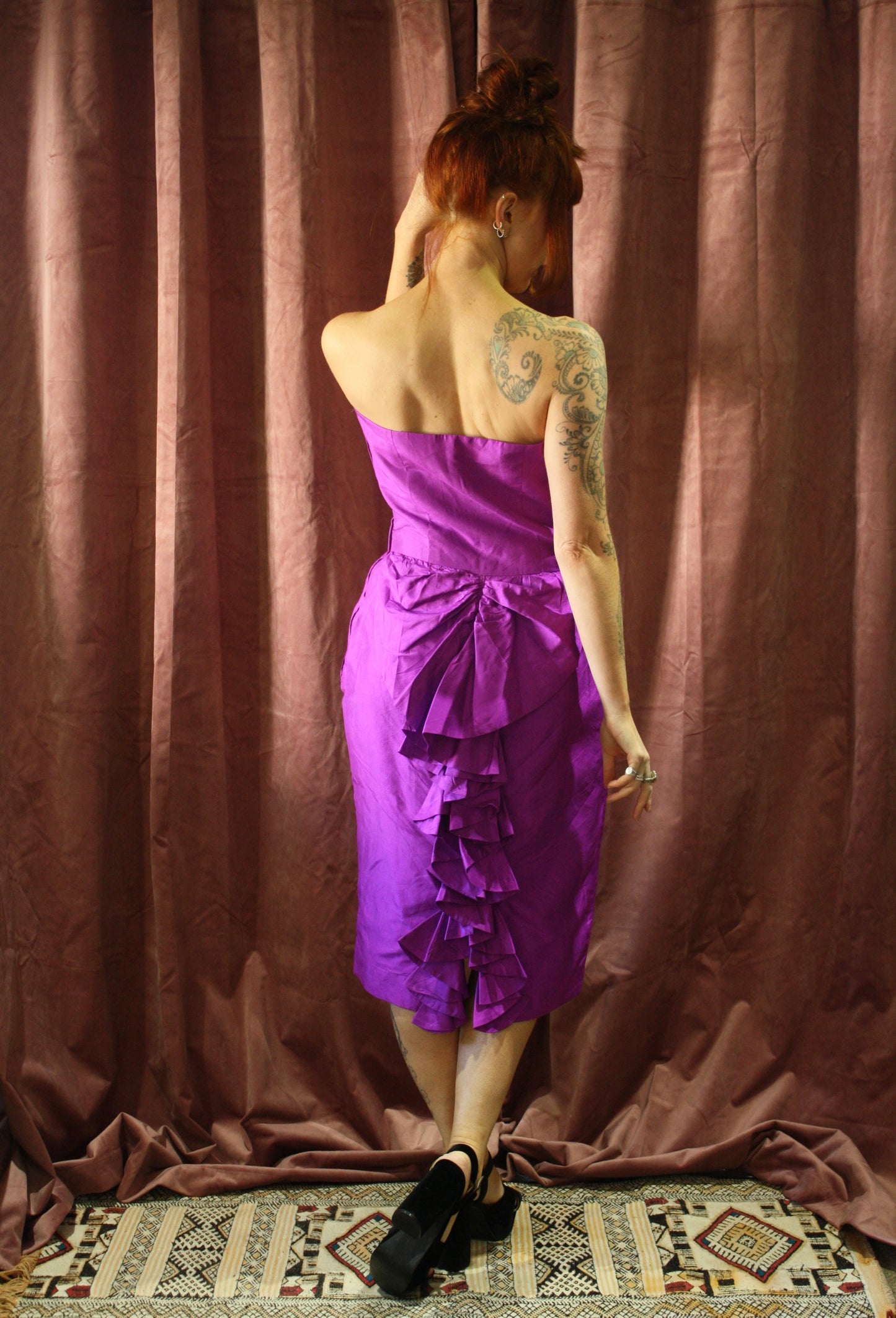 Vintage Silk Ruffle Strapless Dress