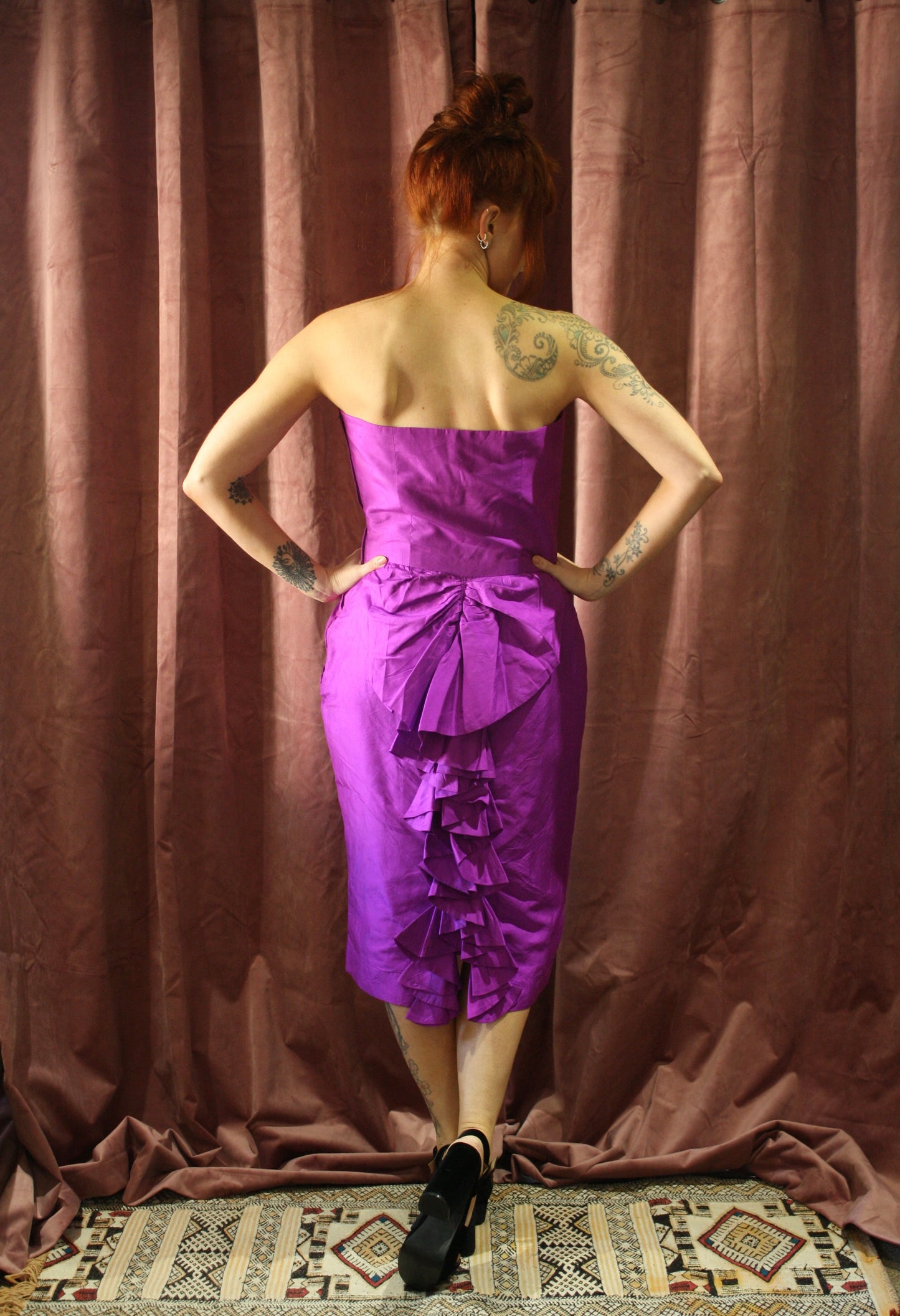 Vintage Silk Ruffle Strapless Dress