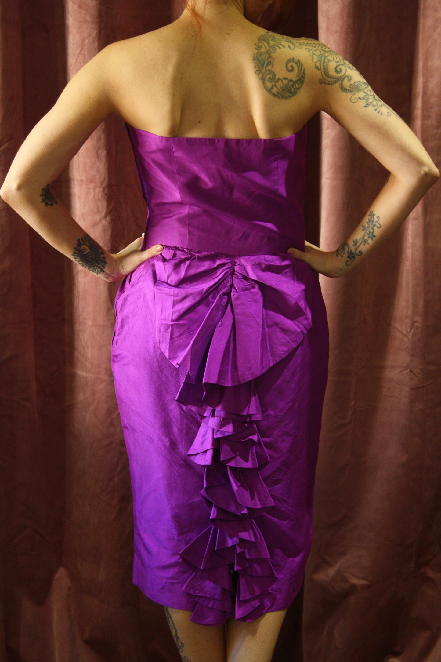 Vintage Silk Ruffle Strapless Dress